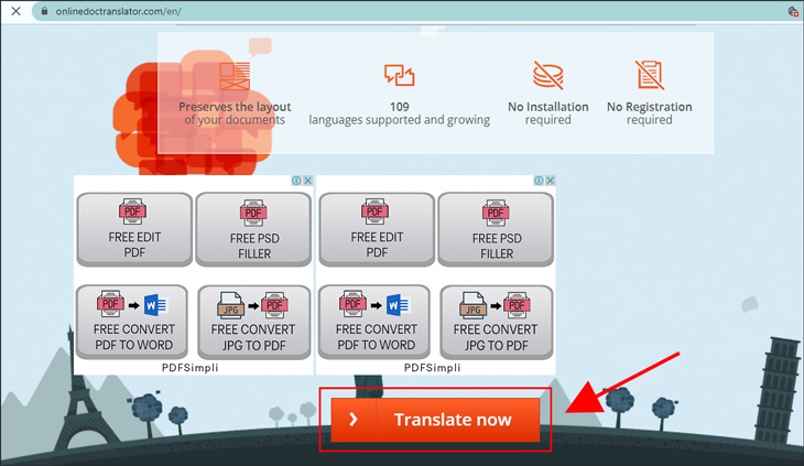 Dịch PDF tiếng Anh sang tiếng Việt với OnlineDoc Translator bước 1
