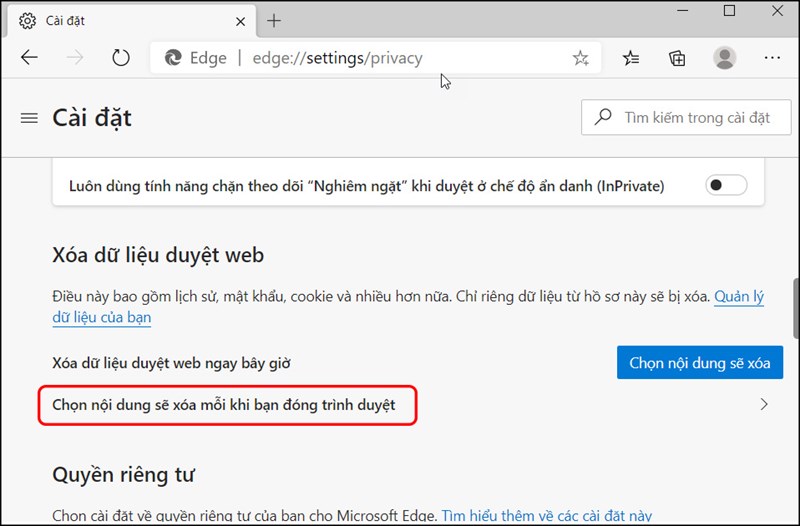 Cách tự động xóa lịch sử duyệt web trên trình duyệt Microsoft Edge