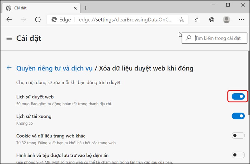 Cách tự động xóa lịch sử duyệt web trên trình duyệt Microsoft Edge