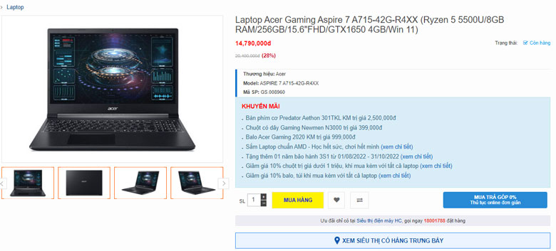 Top 5 Laptop AMD 2022 Hiệu Năng Cực Đỉnh - Laptop Acer Aspire 7 A715 R4XX Ryzen 5 5500U