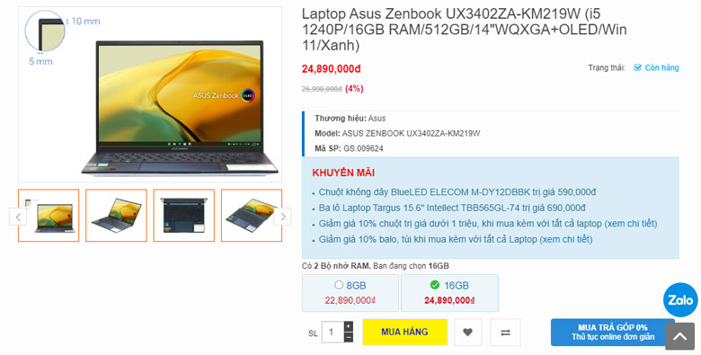 Laptop Asus Zenbook UX3402ZA-KM219W