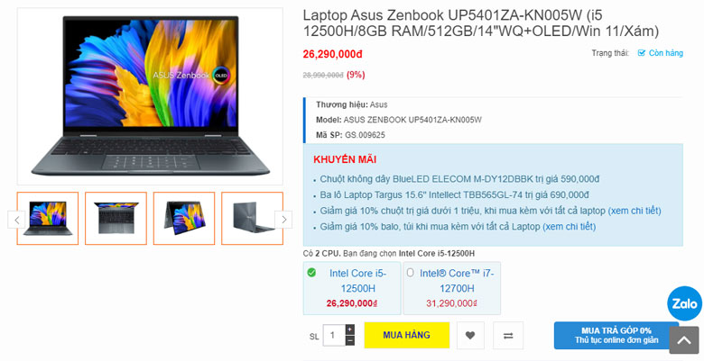 Laptop Asus Zenbook UP5401ZA-KN005W