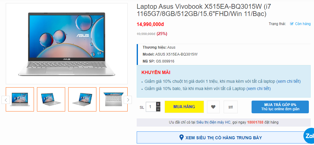 Giá của Asus VivoBook i7