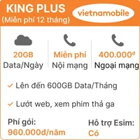 Siêu sim 4G Vietnamobile 1800GB 1 năm - Không tốn phí duy trì mỗi tháng
