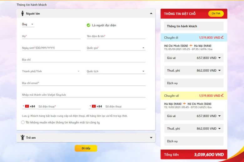 đặt vé máy bay vietjet air