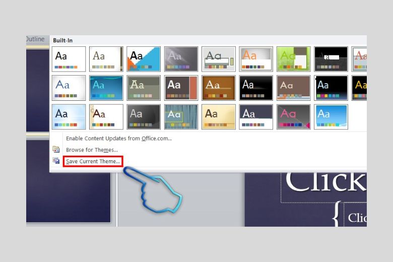 Chọn Save Current Theme để lưu lại định dạng slide hiện tại của bạn